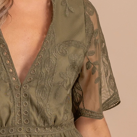 NWT Embroidered Olive Mini Dress - Picture 4 of 6